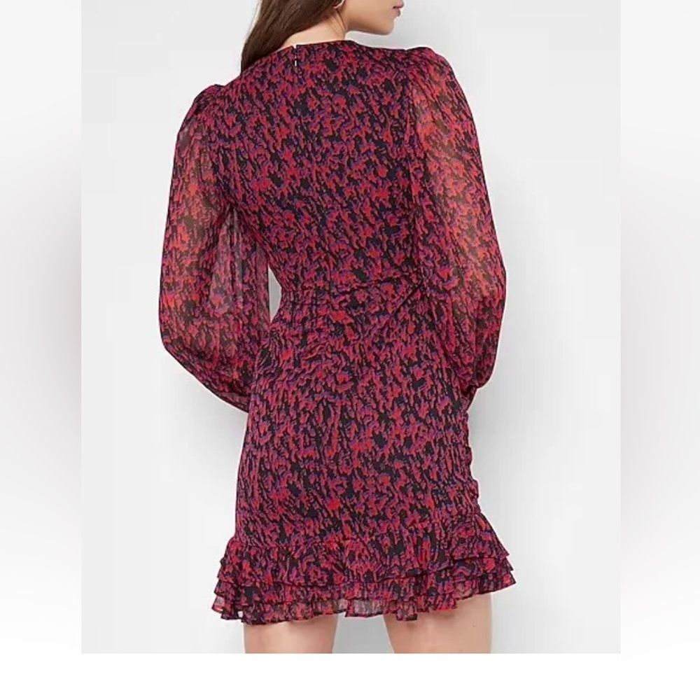 NWT Express Abstract Print Faux Wrap Ruffle Mini Dress Sz M - Picture 4 of 14